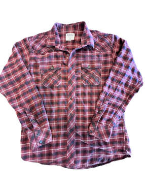 Ariat Shirt Mens Large Red Black Western Flannel Plaid Button Retro Fit